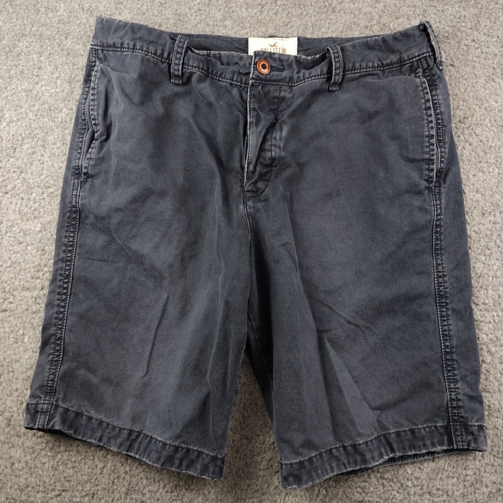 Y2K Hollister Cotton Shorts Mens 36 Chino Navy Button Fly Flat Front Faded